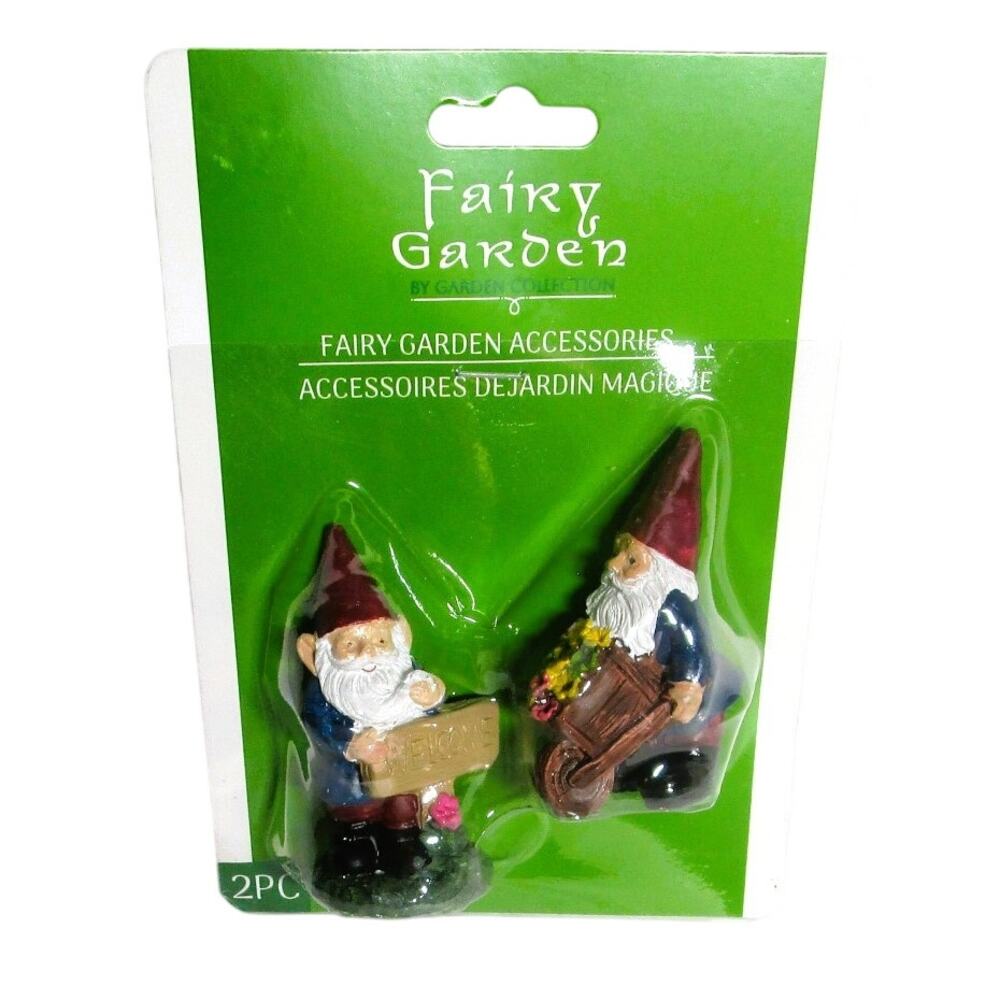 Miniature Gnome Figurines 2 Piece Set Fairy Garden Accessories 3 Inches Yard Art